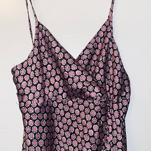 Zara Black and Pink Satin Midi Dress